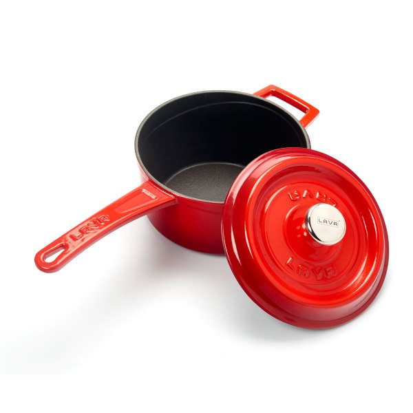 Lava Döküm Yuvarlak Sos - Süt Tenceresi Kırmızı 16 Cm Metal Saplı