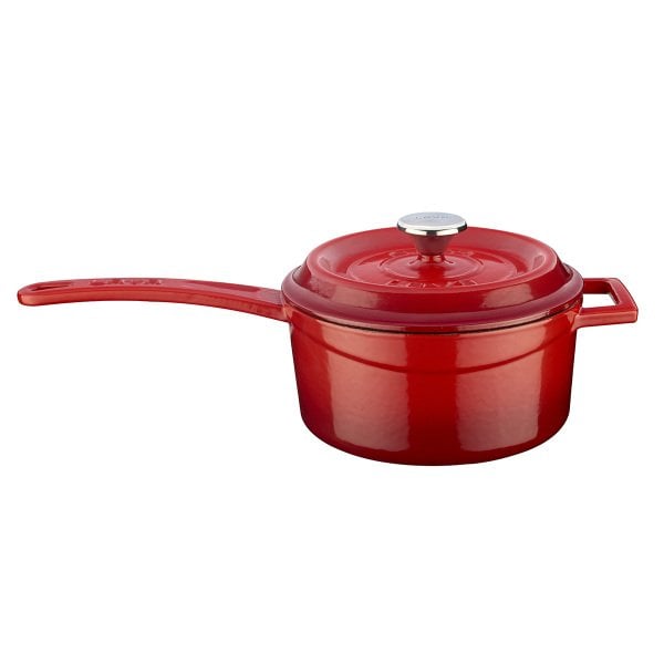Lava Döküm Yuvarlak Sos - Süt Tenceresi Kırmızı 16 Cm Metal Saplı
