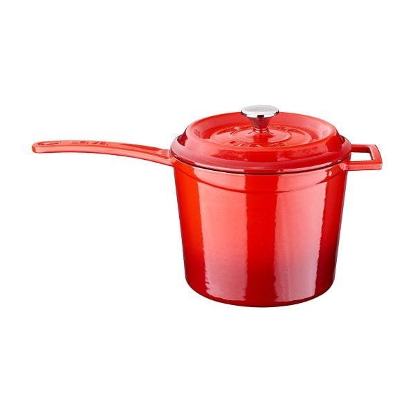 Lava Döküm Yuvarlak Sos - Süt Tenceresi Kırmızı 18 Cm Metal Saplı