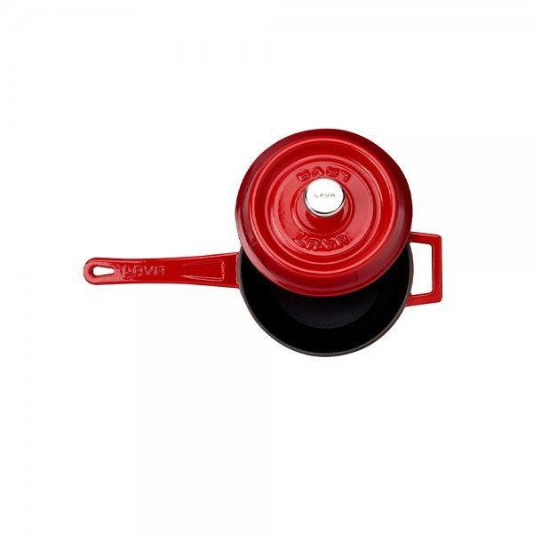 Lava Döküm Yuvarlak Sos - Süt Tenceresi Kırmızı 18 Cm Metal Saplı