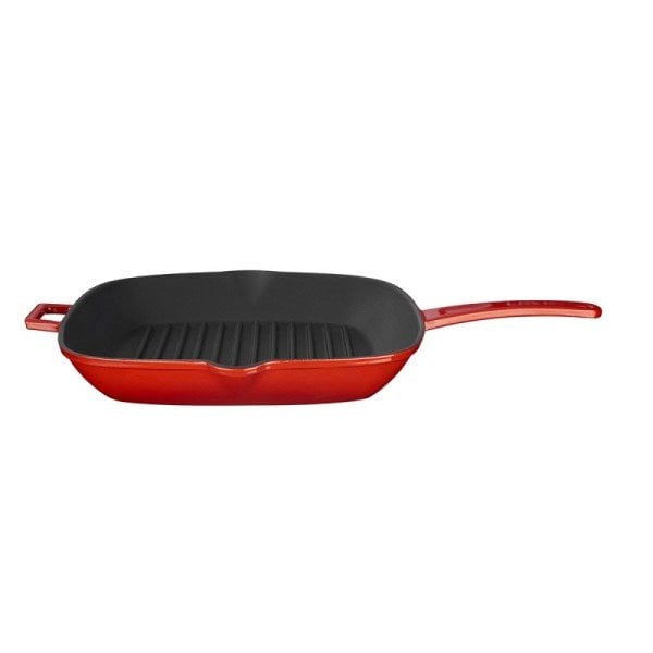 Lava Döküm 28 Cm Izgara Tava Metal Saplı  Kırmızı