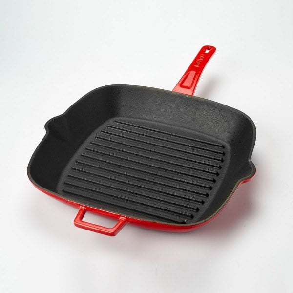 Lava Döküm 28 Cm Izgara Tava Metal Saplı  Kırmızı