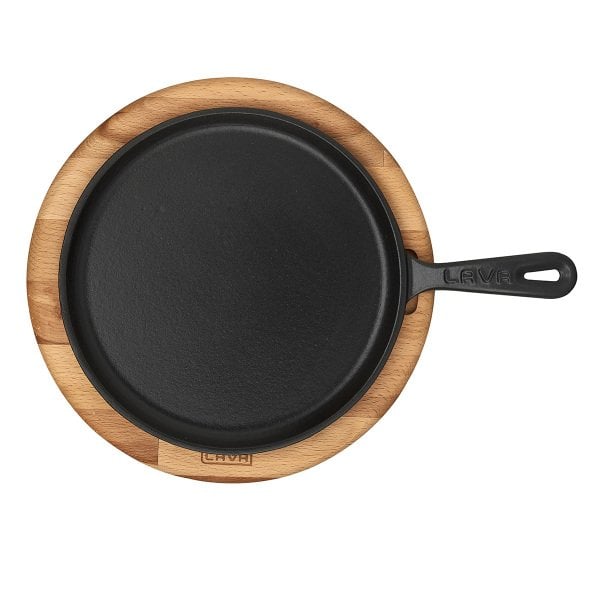 Lava Döküm Krep Pizza Pancake Tavası 20 Cm  Yuvarlak Metal Saplı ve Ahşap Altlıklı