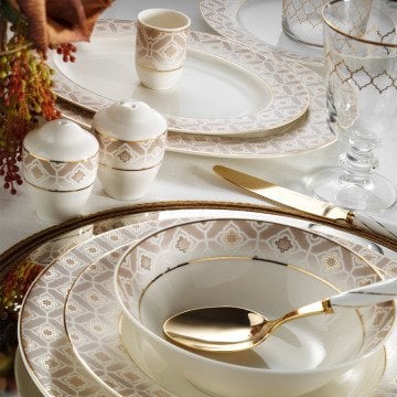 Kütahya Porselen Bone Kalipso 30 Parça 9302 Desenli Yemek Takımı