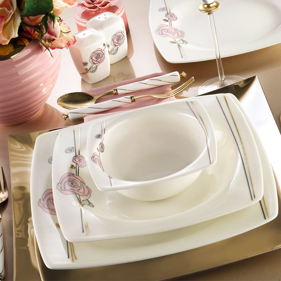 Kütahya Porselen Bone Mare 30 Parça 9836B Desenli Yemek Takımı
