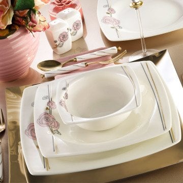 Kütahya Porselen Bone Mare 30 Parça 9836B Desenli Yemek Takımı