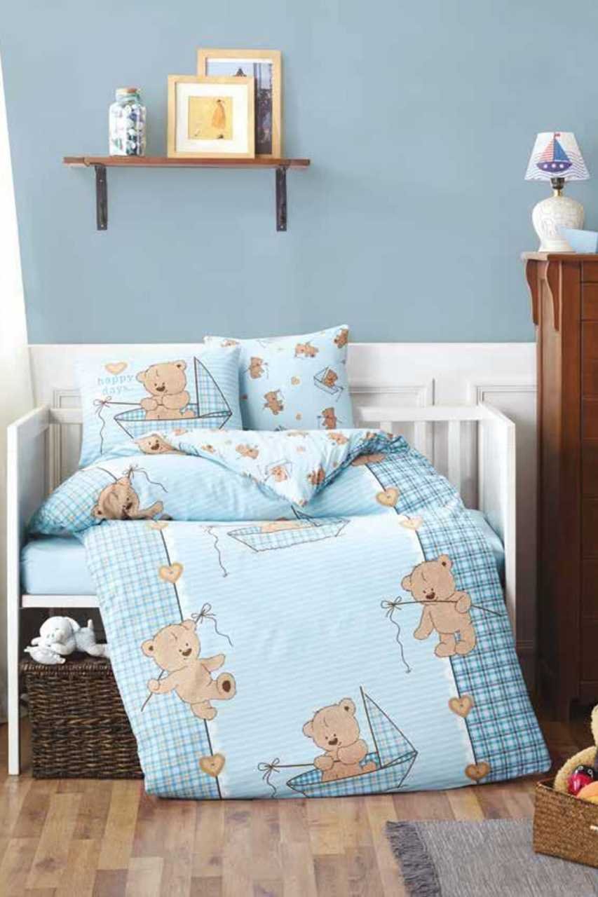 Soley Ranforce Tek Kişilik Nevresim Takımı Bebek Teddy Mavi