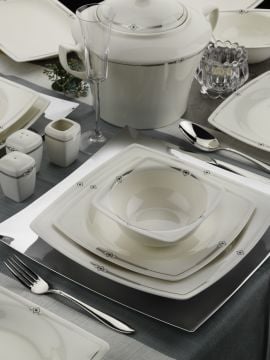 Kütahya Porselen Bone Mare 62 Parça 10605 Platin Desen Yemek Takımı