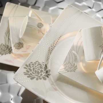 Kütahya Porselen Square Bone 84 Parça 65102 Desenli Yemek Takımı