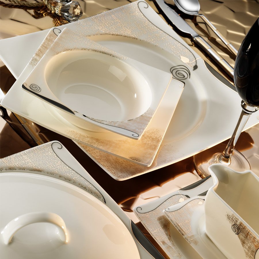Kütahya Porselen Square Bone 84 Parça 65105 Desenli Yemek Takımı