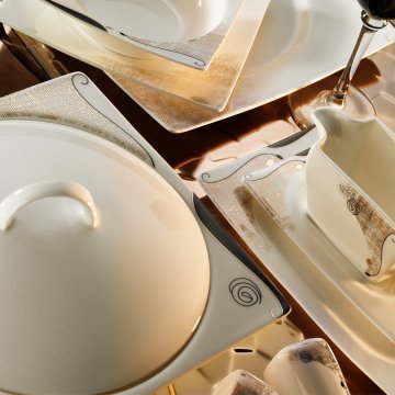 Kütahya Porselen Square Bone 84 Parça 65105 Desenli Yemek Takımı