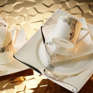 Kütahya Porselen Square Bone 84 Parça 65105 Desenli Yemek Takımı