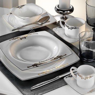 Kütahya Porselen Fileli Kare Bone 83 Parça 60111 Desenli Yemek Takımı