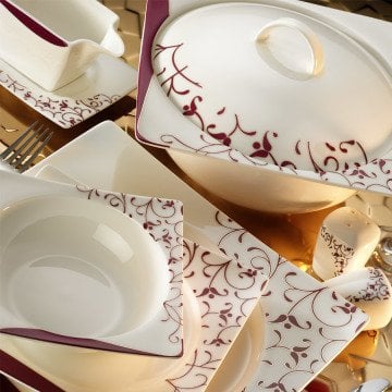 Kütahya Porselen Square Bone 84 Parça 65106 Desenli Yemek Takımı