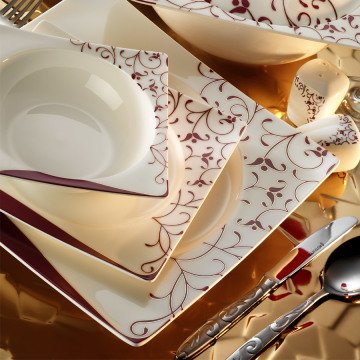 Kütahya Porselen Square Bone 84 Parça 65106 Desenli Yemek Takımı