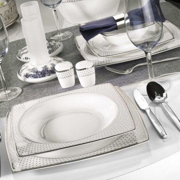 Kütahya Porselen Aliza Bone 83 Parça 66101 Desenli Yemek Takımı