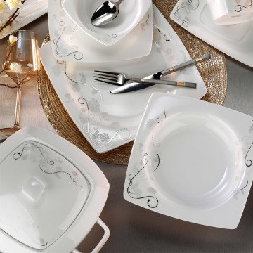 Kütahya Porselen Aliza Bone 83 Parça 25130 Desenli Yemek Takımı