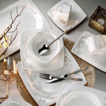 Kütahya Porselen Aliza Bone 83 Parça 25130 Desenli Yemek Takımı