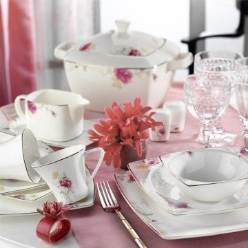 Kütahya Porselen Aliza Bone 83 Parça 65116 Desenli Yemek Takımı