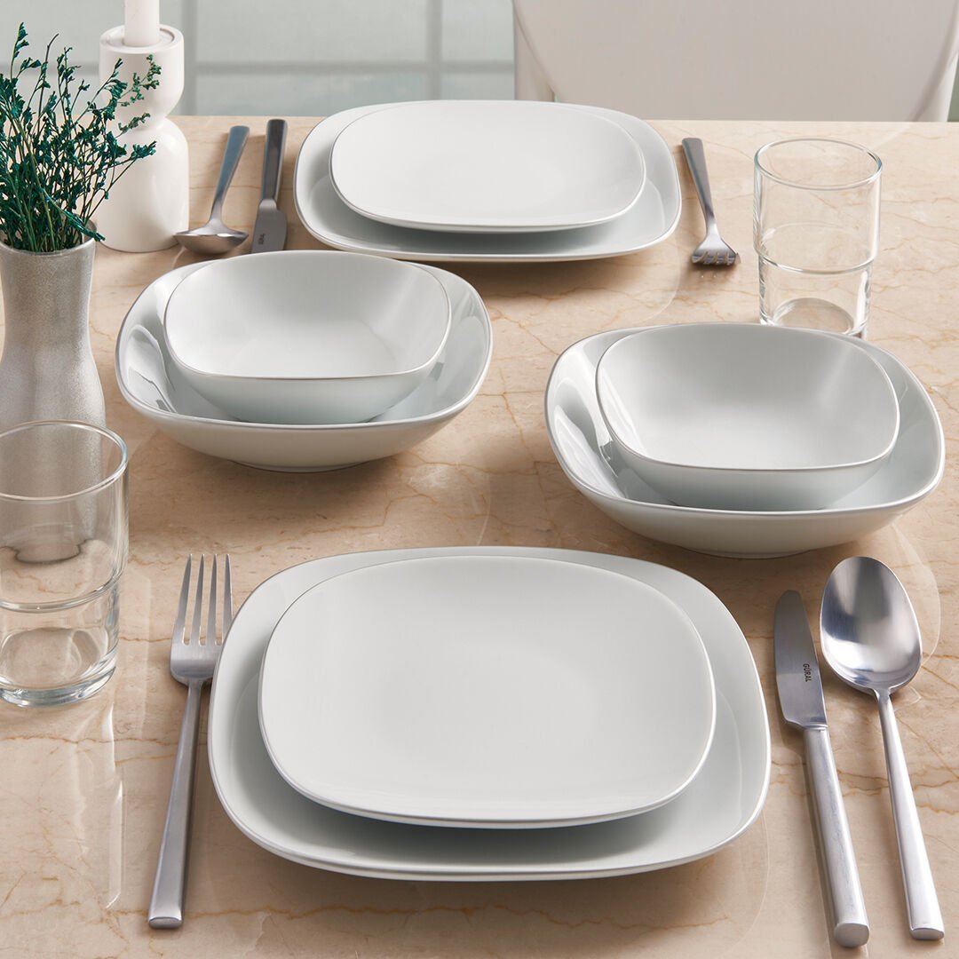 Güral Porselen Mimoza 24 Parça Yemek Takımı Gümüş