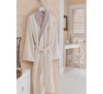 Cotton Box Daily Nakışlı Bornoz Ekru Bej M/L