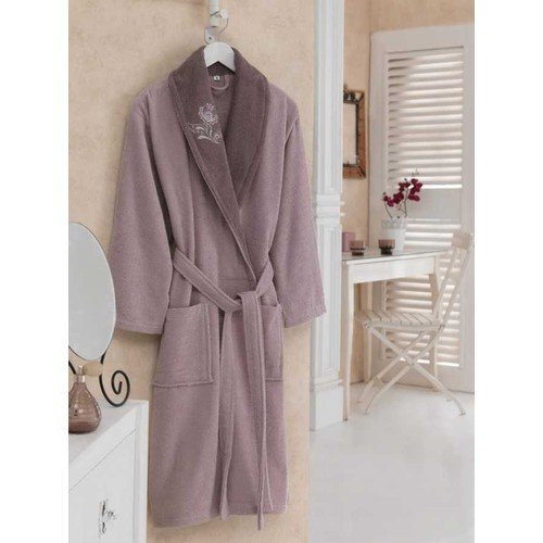 Cotton Box Daily Nakışlı Bornoz Mürdüm Mor S/M