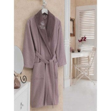 Cotton Box Daily Nakışlı Bornoz Mürdüm Mor S/M