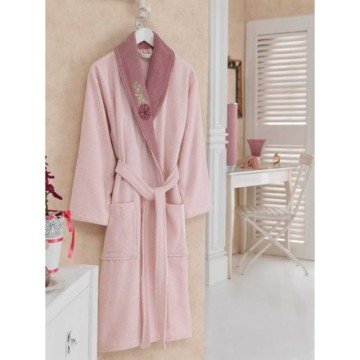 Cotton Box Daily Nakışlı Bornoz Pembe Gül Kurusu S/M