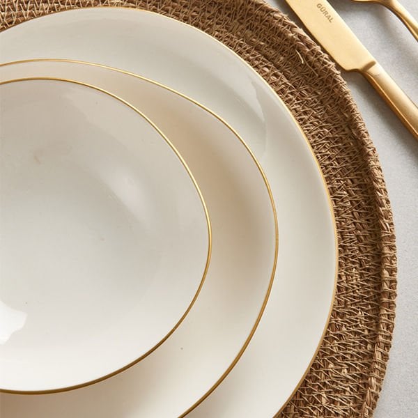 Güral Porselen Asimetrik Roden 24 Parça 6 Kişilik Yemek Takımı Gold File