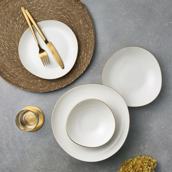 Güral Porselen Asimetrik Roden 24 Parça 6 Kişilik Yemek Takımı Gold File