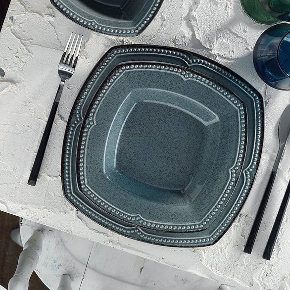 Kütahya Porselen Pearl Dot Line 24 Parça Yemek Seti Mavi