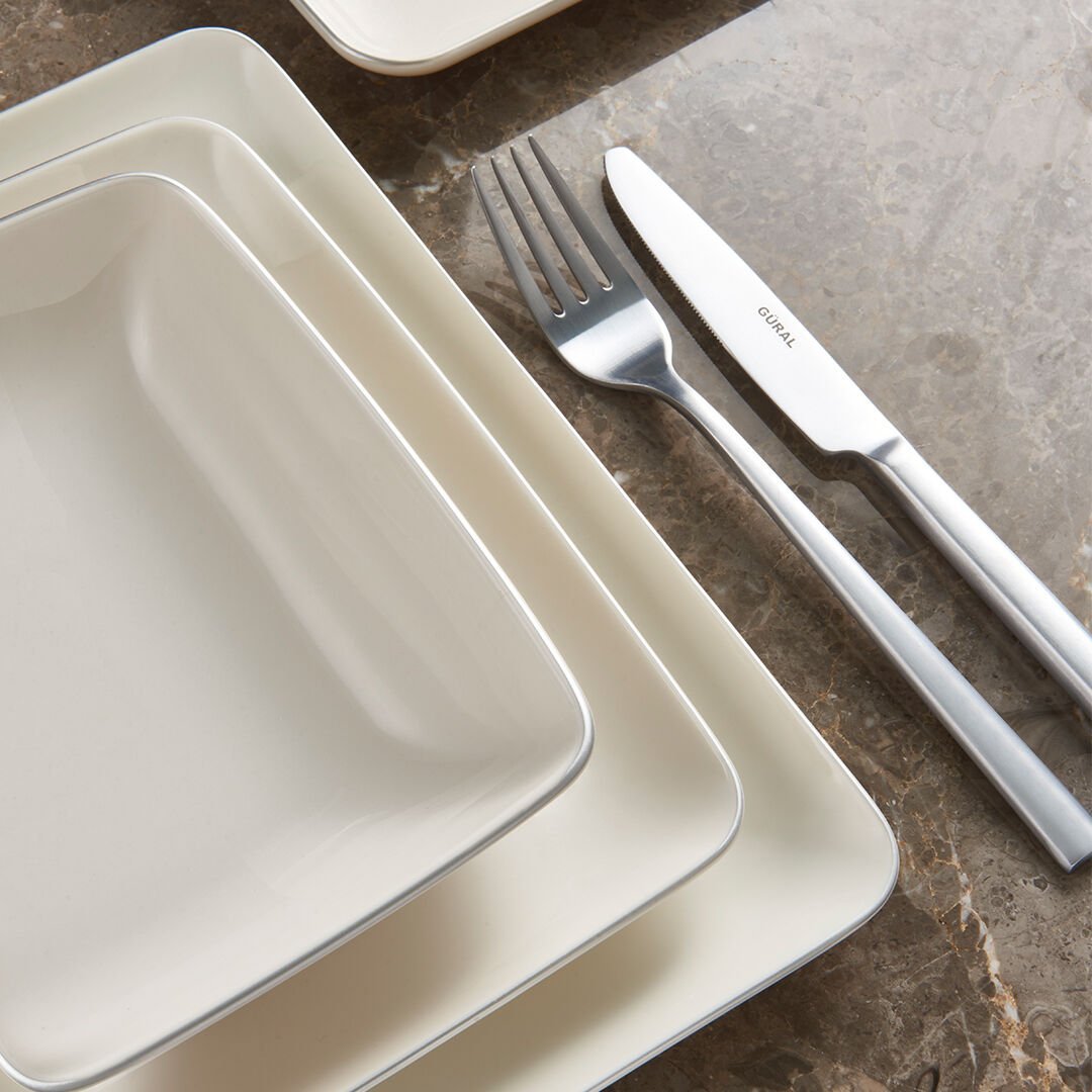 Güral Porselen Kansas 18 Parça Yemek Takımı Gümüş File