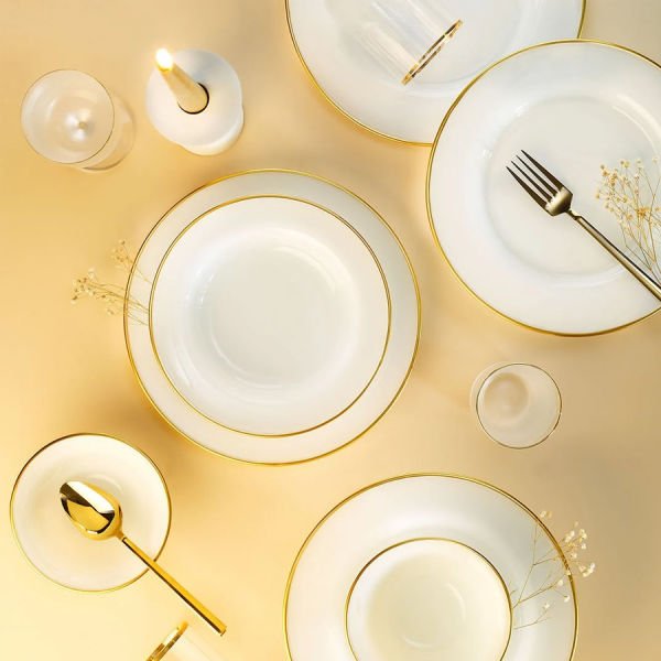Fecra Glare Beyaz Gold Fileli 18 Parça Yemek Takımı
