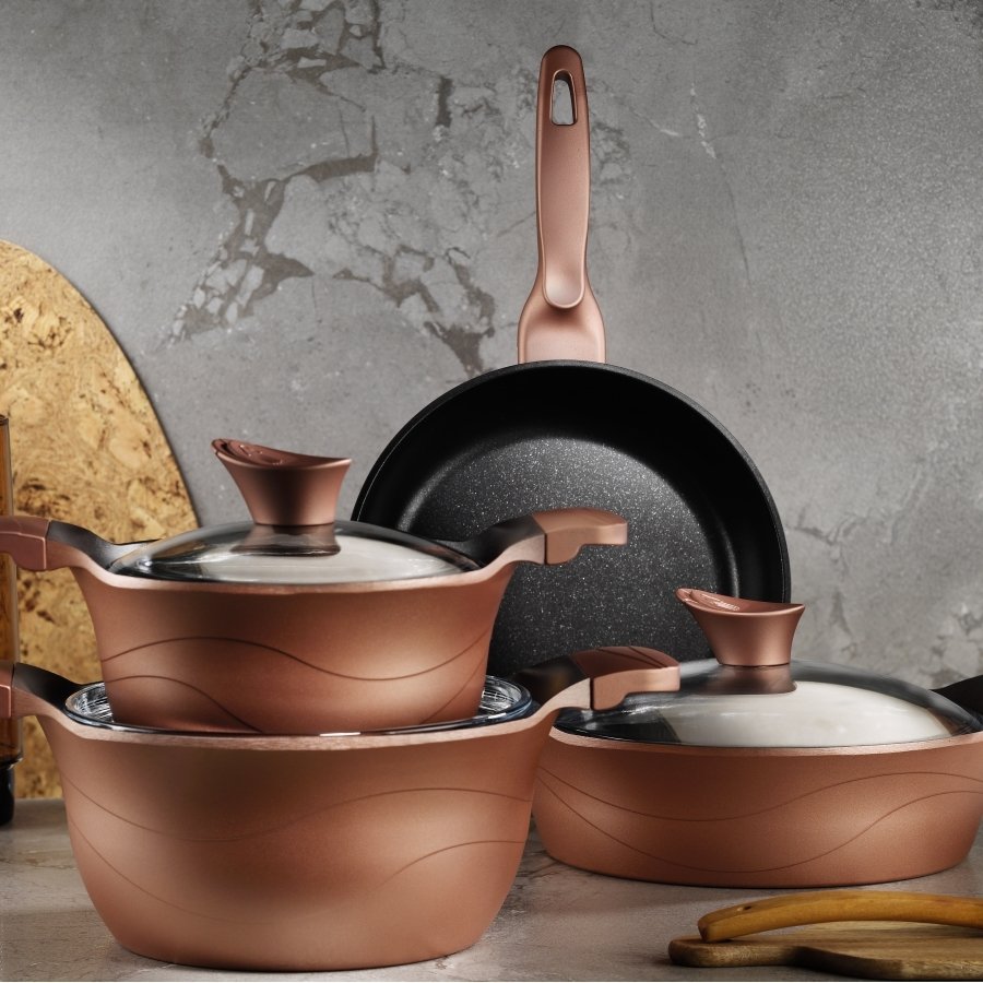 Kütahya Porselen Lidya 7 Parça Granit Tencere Seti Rose Gold