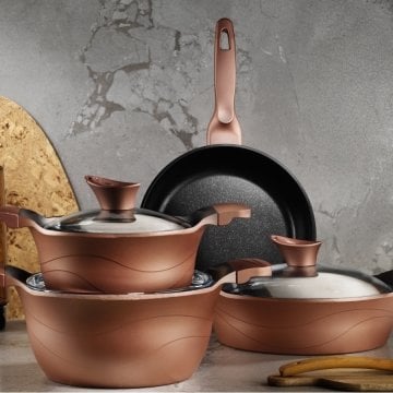 Kütahya Porselen Lidya 7 Parça Granit Tencere Seti Rose Gold