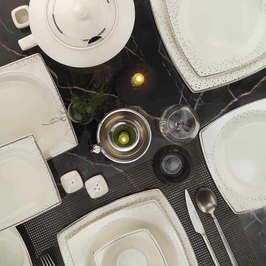 Kütahya Porselen Bone Mare 62 Parça Platin Fileli Yemek Takımı 75020