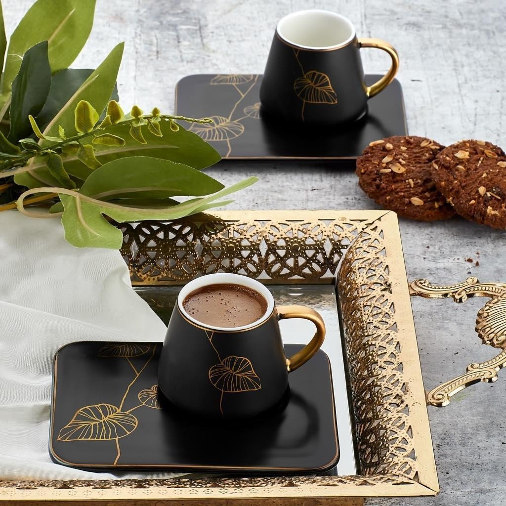 Aryıldız Prestige New Bone Siyah Gold Kahve Fincan Takımı