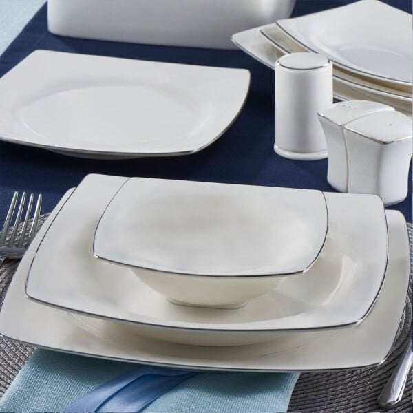 Güral Porselen Bone Caroline 62 Parça Yemek Takımı Platin Fileli