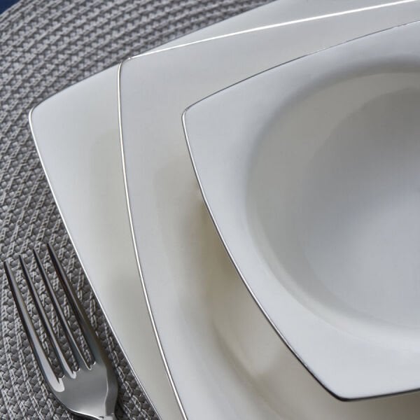 Güral Porselen Bone Caroline 62 Parça Yemek Takımı Platin Fileli