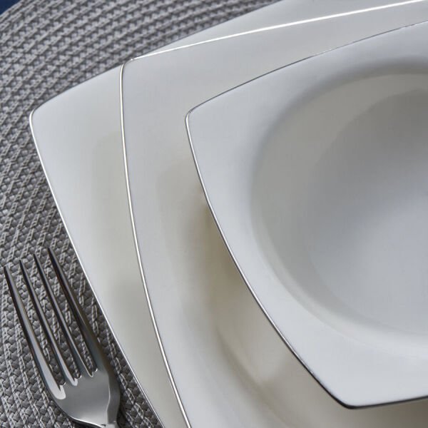 Güral Porselen Bone Caroline 62 Parça Yemek Takımı Platin Fileli
