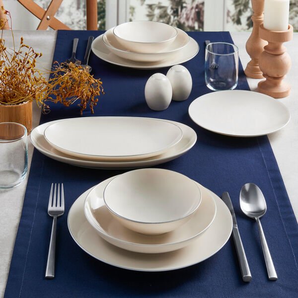 Güral Porselen Atina 60 Parça Yemek Takımı Gümüş Fileli