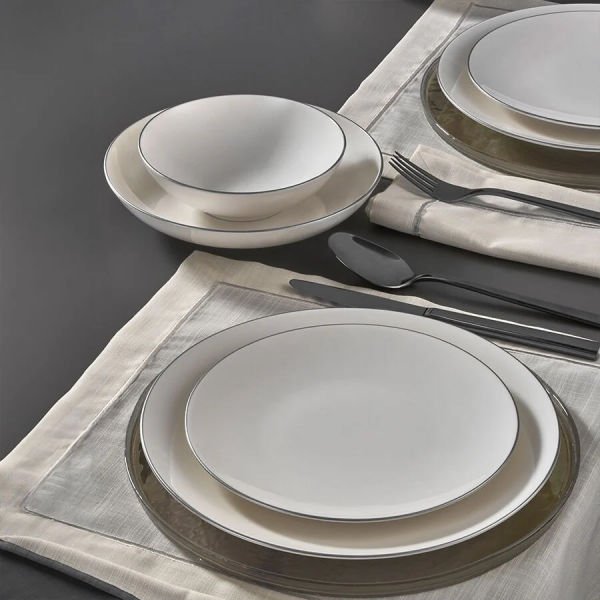 Fecra Bone Premium Aren 16 Parça Porselen Yemek Takımı Gümüş Fileli