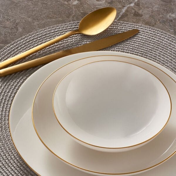 Fecra Bone Premium Aren 16 Parça Porselen Yemek Takımı Altın Fileli