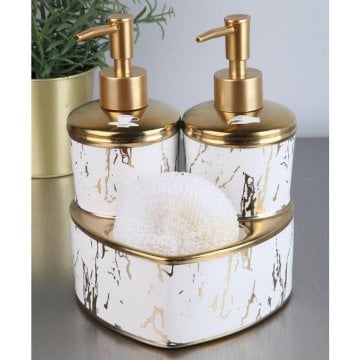 Fecra Twins Porselen Sıvı Sabunluk Beyaz Gold