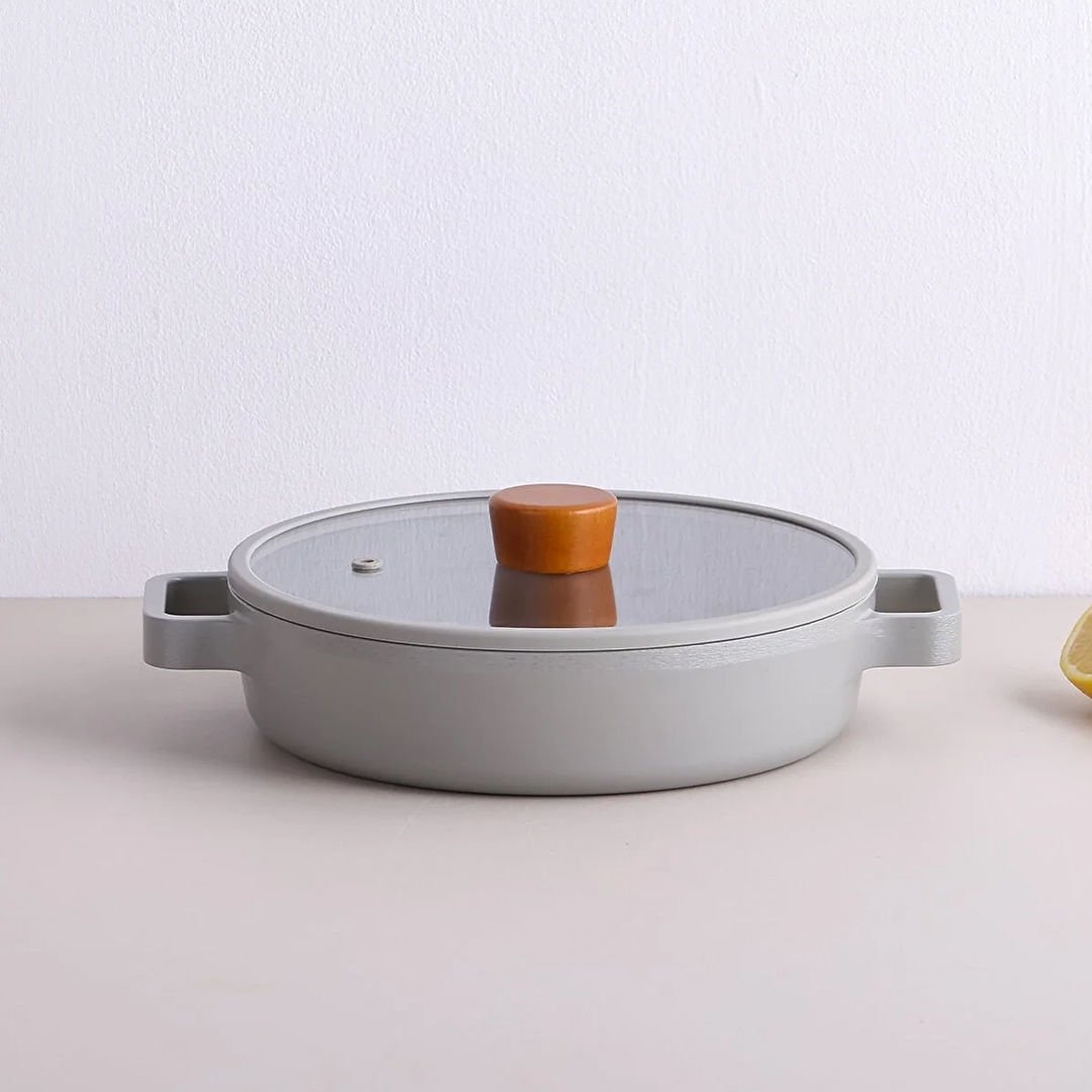 Neoflam Fika Cam Kapaklı Alüminyum Sahan 22 Cm Gri