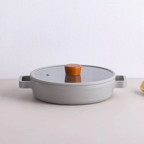 Neoflam Fika Cam Kapaklı Alüminyum Sahan 22 Cm Gri