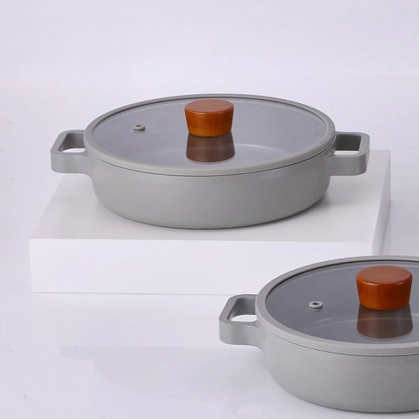 Neoflam Fika Cam Kapaklı Alüminyum Sahan 22 Cm Gri