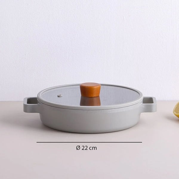 Neoflam Fika Cam Kapaklı Alüminyum Sahan 22 Cm Gri