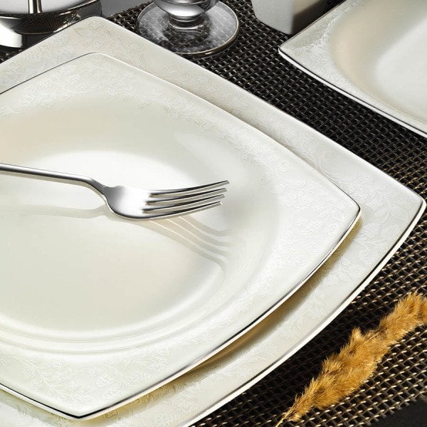 Kütahya Porselen Bone Mare 62 Parça 1079220 Desen Platin Fileli Yemek Takımı