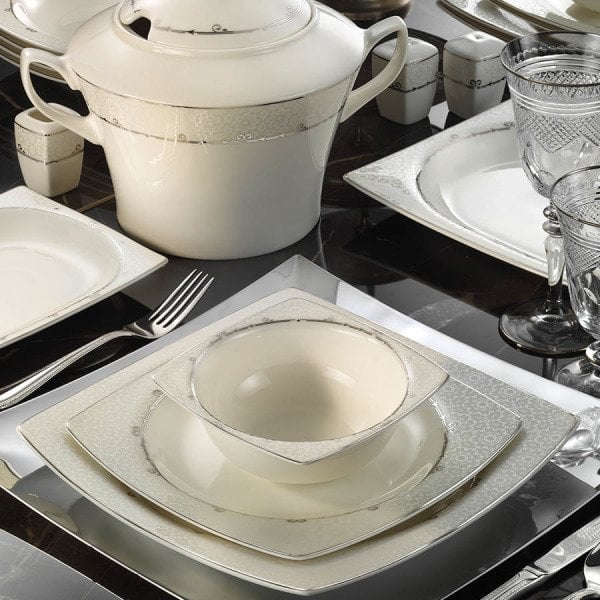 Kütahya Porselen Bone Mare 62 Parça 1137420 Desen Platin Fileli Yemek Takımı